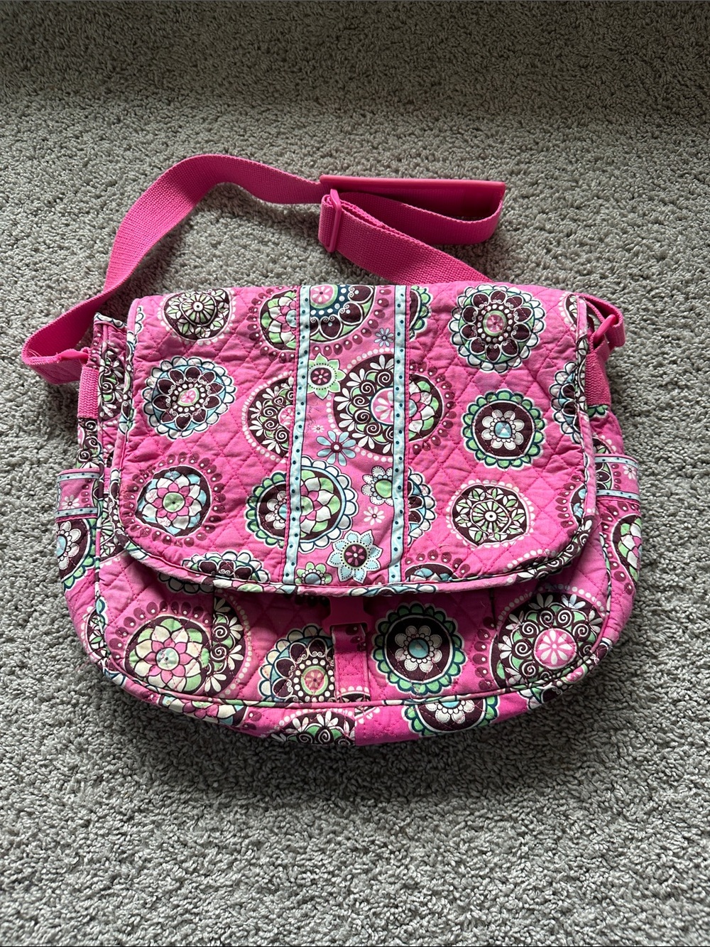 Vera Bradley messenger bag in the "Pink Cupcakes" pattern